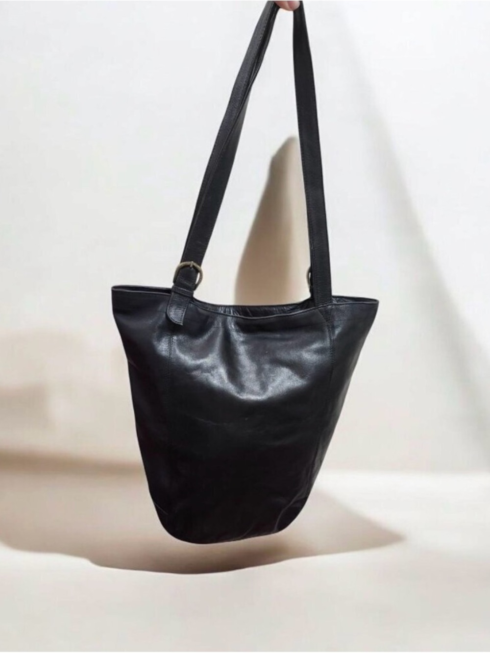 Beautiful Large Tano Black Leather Tote Hobo Shoulder Bag Supple Leather 15”x14”